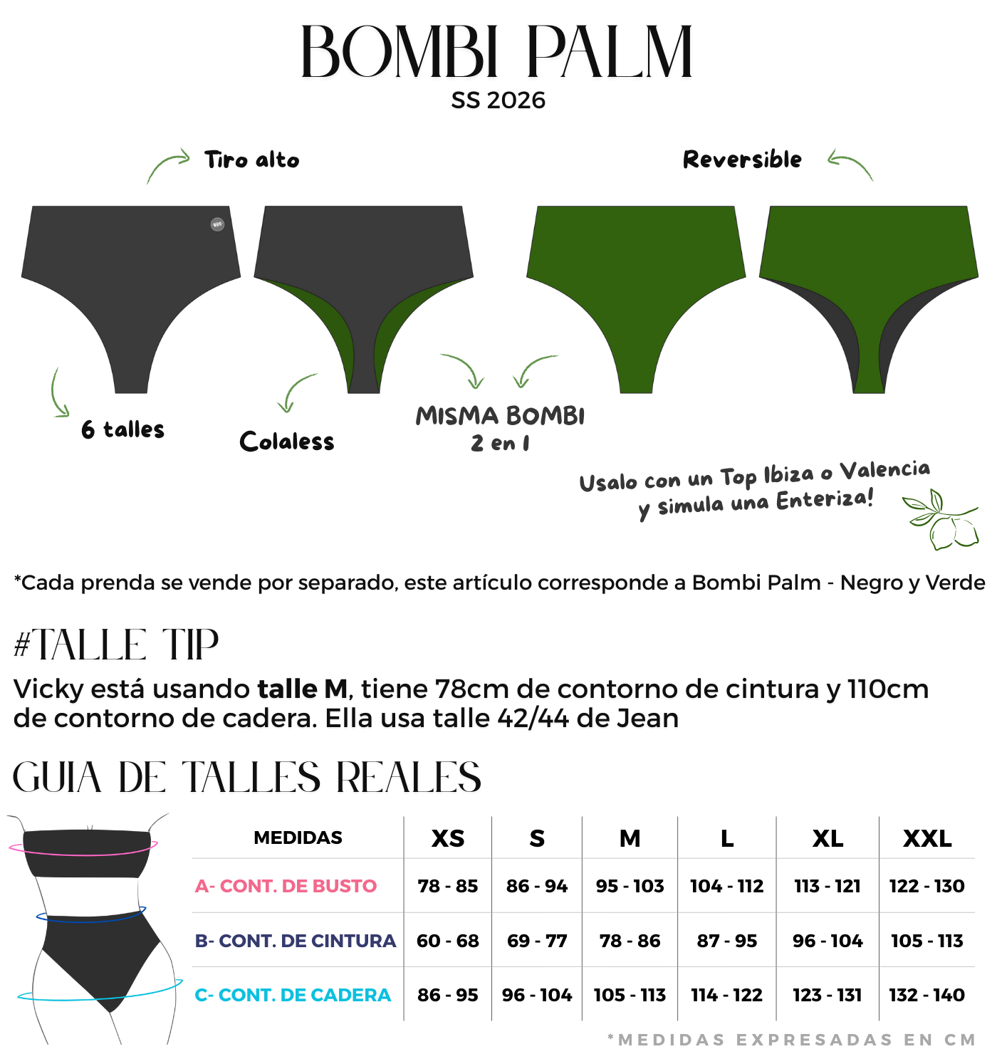 bombacha colaless tiro alto en negro y verde